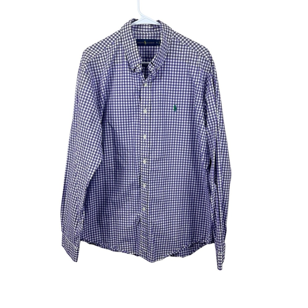 Polo Ralph Lauren Gingham Check Button Down Dress Shirt Purple/White Mens XL